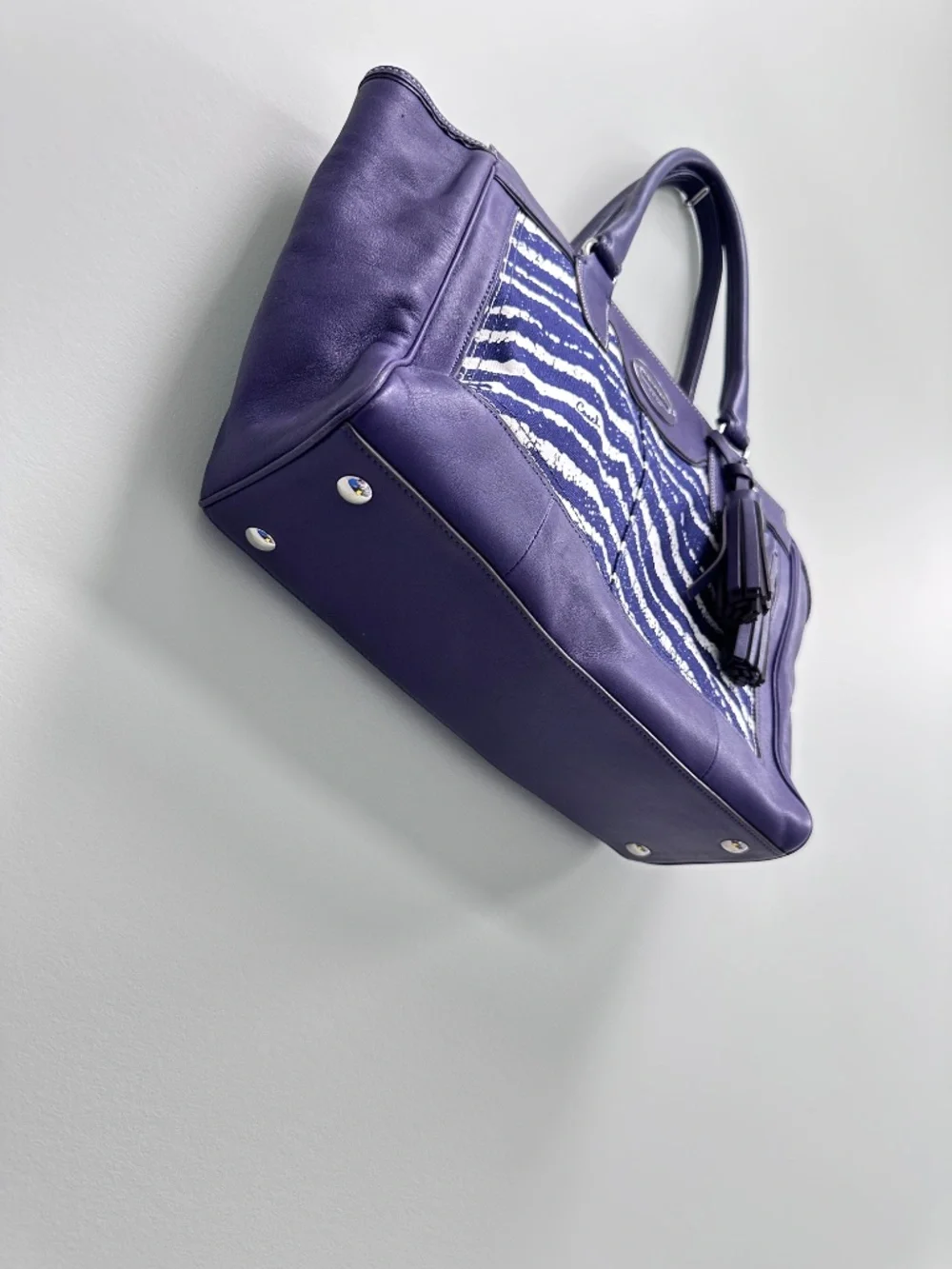 Vintage Coach Legacy Purple Leather and Zebra Printed Canvas Candace Carryall - Picture 3 of 16